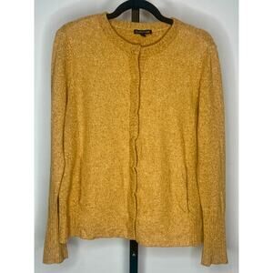 Eileen Fisher Wool Angora Snap Cardigan Sweater Jacket Mustard Small